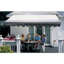 Sunsetter Pro Motorized Awning (11 Ft / Black Stripe) With Traditional Laminated Fabric With Left Mounted Moter And Wall Bracket