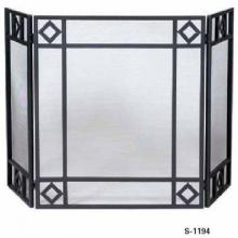 UniFlame 3 Fold Black Wrought Iron Screen With Diamond Design