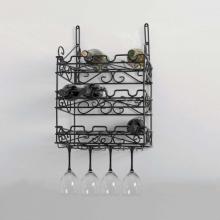 Matt Black Metal Bottle & Glass Wall Wine Rack