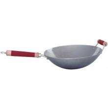 Easy-Grip Silicone/Wood Handle 14 Inch Professional Carbon Steel Flat Bottom Wok