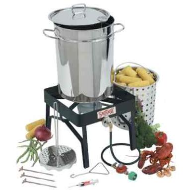 32 Quart Stainless Steel Bayou Classic Turkey Deep Fryer Set With Painted Steel Gas Burner