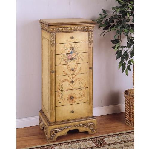 Powell Furniture - Masterpiece Antique Parchment Hand Painted Jewelry Armoire - Overpacked - 582-314