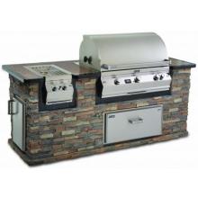 Fire Magic Stack Stone Grill Island And Cocoa Granite Counter W/ Echelon E790 Natural Gas Built-in Grill With One Infrared Burner