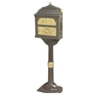 Classic Series Locking Mailbox W/ Pedestal - Bronze W/ Polished Brass