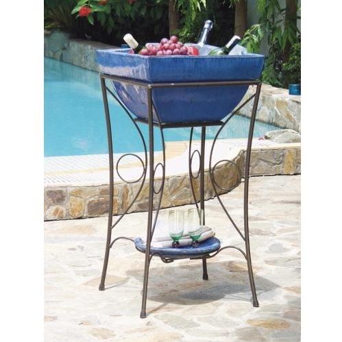 Alfresco Home Outdoor Beverage Cooler With Iron Stand, Square - Blue