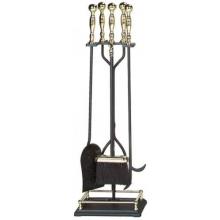 UniFlame 5 Piece Triple-Plated Polished Brass/Black Fireset W/ Square Base