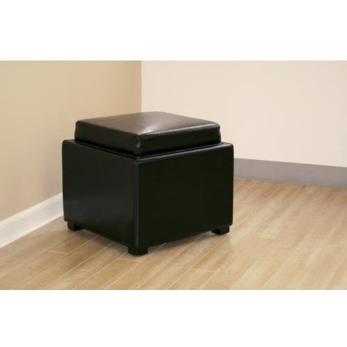 Una Leather Storage Ottoman In Black