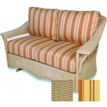 Lloyd Flanders Nantucket Love Seat Glider In Antique Khaki Finish And Baccio Fabric