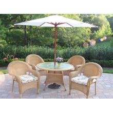 Oakland Living Resin Wicker 5 Piece Dining Set With Cushions Umbrella And Stand