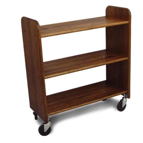 Library Book Truck Walnut Stain Birch-Flat Shelves