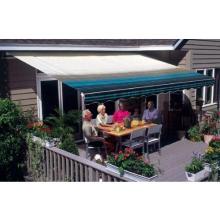 Sunsetter Pro Motorized Awning (10 Ft / Blue Stripe) With Traditional Laminated Fabric With Right Mounted Motor And Wall Bracket