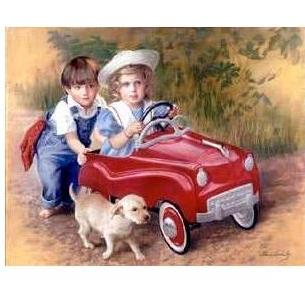 Kids And Puppy Poster Print