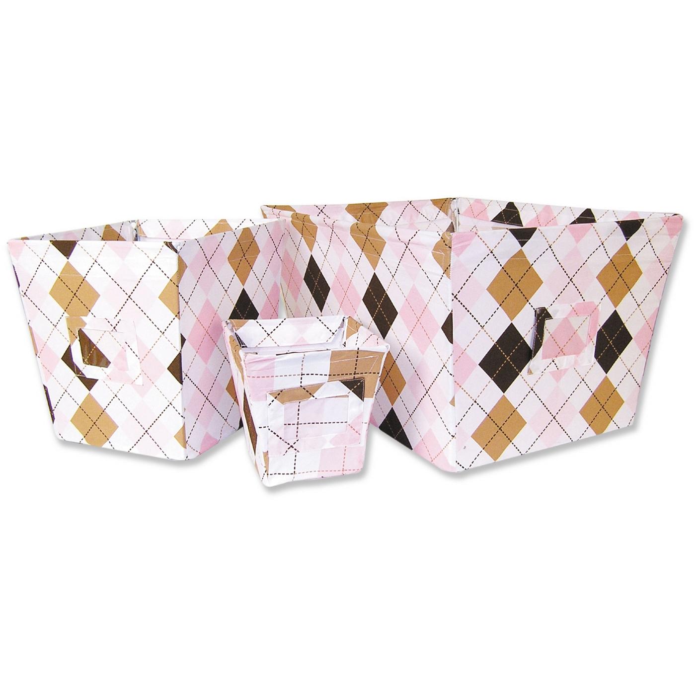 PREP SCHOOL PINK FABRIC COVERED STORAGE BIN SET - 3 PC