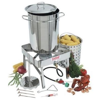 Bayou Classic 32 Quart Stainless Steel Turkey Fryer Set With Stainless Gas Burner