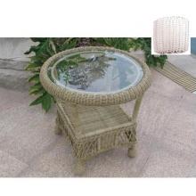 North Cape Montego Round Resin Wicker End Table (with Glass Top) White
