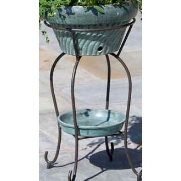 Alfresco Home Palmar Glazed Planter On Iron Stand - Antique Jade
