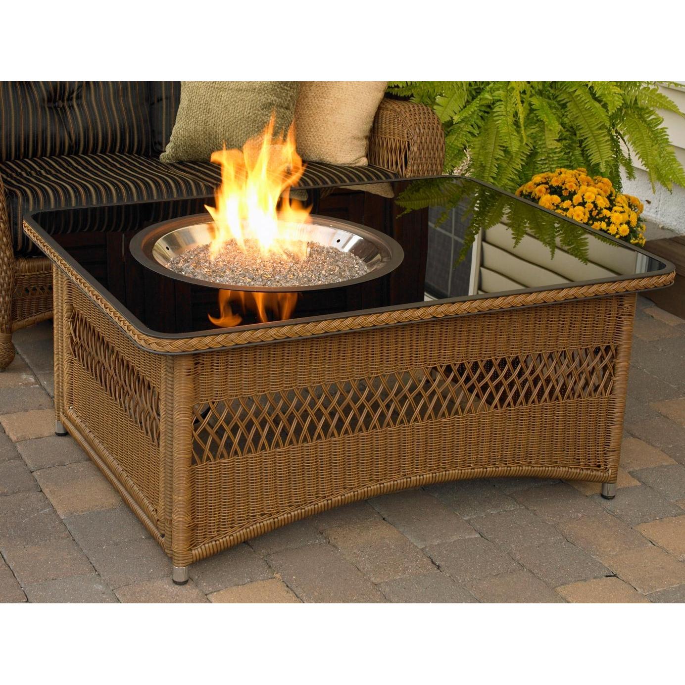 Outdoor GreatRoom Company Naples 48 Inch Fire Pit Coffee Table With Black Glass Top - Propane