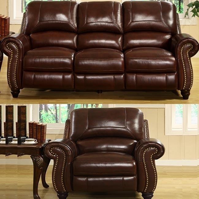 Abbyson Living Madison Leather Pushback Reclining Sofa And Chair Set