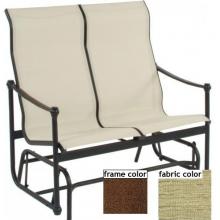 Suncoast Heritage Supreme Sling Loveseat Glider - Cabernet Frame And Cosmo Green Fabric
