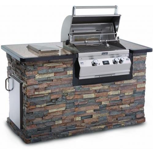 Fire Magic Brick Base Grill Island And Russet Granite Counter W/ Aurora A430 Propane Gas Built-in Grill With One Infrared Burner And Rotisserie