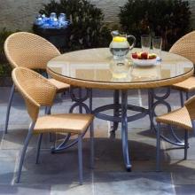 Alfresco Home Sabbia Glass Top Wicker Outdoor Dining Table Set - 48 Inch Round