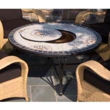 Alfresco Home Pebble Sole Outdoor Lounge Table With Fire Pit And Beverage Center - 30 Inch Round