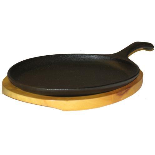 Cajun Cookware Pans With Wooden Tray Seasoned Cast Iron Fajita Pan