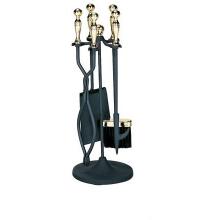 UniFlame 5 Piece Polished Brass/Black Stoveset W/ Tongs