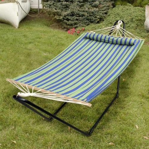 Bliss Hammocks Tequila Sunrise With Pillow - Green/Blue/Yellow Stripe