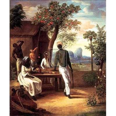 Black Slaves Seated Outside Their House Poster Print