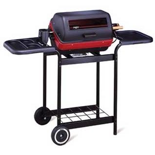 Meco 9359W Electric BBQ Grill On Cart With Rotisserie And Plastic Side Trays