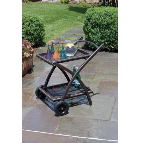 Alfresco Home Vento Outdoor Wicker Serving Trolley With Aluminum Base - Java