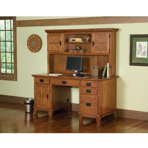 Home Styles Arts And Crafts Pedestal Desk With Hutch - Cottage Oak
