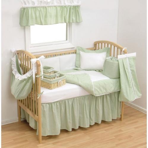 Sage Seersucker 4-Piece Crib Set