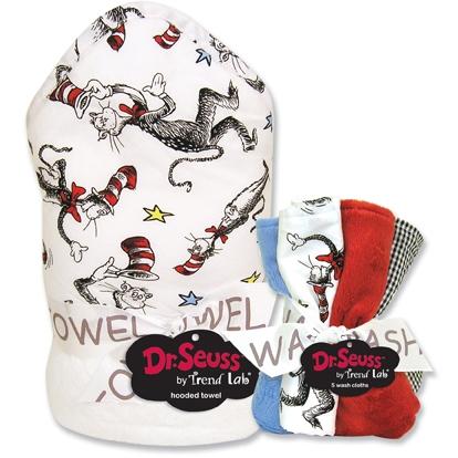 DR SEUSS CAT IN THE HAT HOODED TOWEL AND WASH CLOTH SET