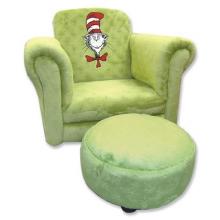 Childs Stuffed Velour Dr Seuss Chair And Ottoman - Olive