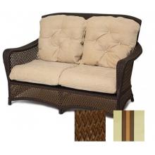 Lloyd Flanders Grand Traverse Love Seat In Caramel Finish And Resort Lodge Fabric.