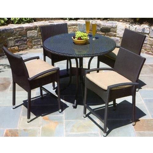 Alfresco Home Vento Glass Top Wicker Outdoor Dining Table Set - 42 Inch Round