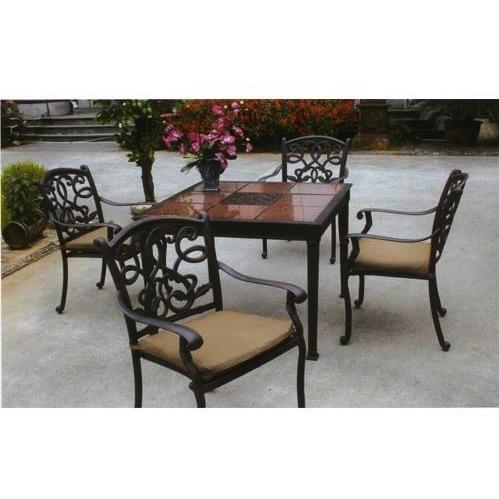 Darlee Santa Monica Granite Top Cast Aluminum Patio Dining Set With Cushions - 41 Inch Square by Darlee