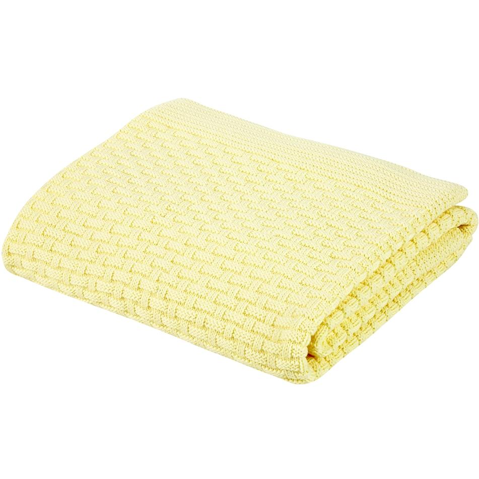 Elegant Baby Embroidered Oversize Basket Weave Knit Baby Blanket - Yellow.