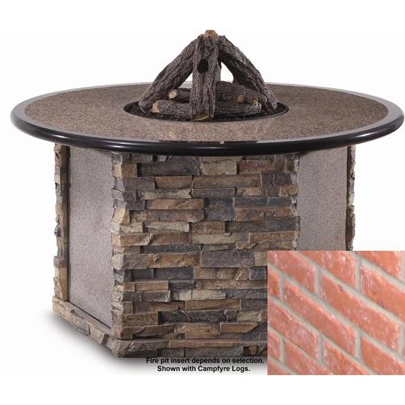 Peterson Outdoor Campfyre 52 Inch Propane Electronic On/Off Remote Cocoa Granite Fire Pit Table With Brick Base And Beachwood Logs