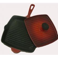 Enamel Cast Iron Grill Pan Red/Black 10 Inch