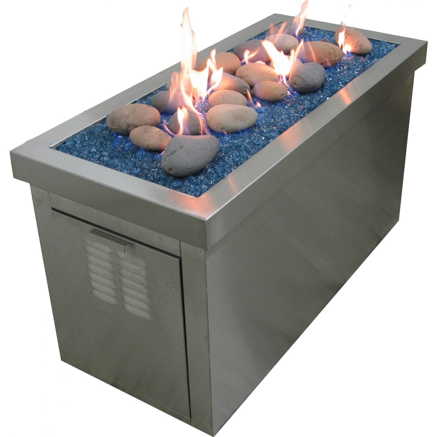 Peterson Outdoor Campfyre 46 X 20 Inch Propane Gas Electronic On/Off Remote Stainless Steel Fire Pit Island With Black Glass