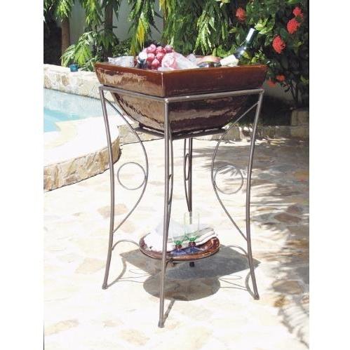 Alfresco Home Outdoor Beverage Cooler With Iron Stand, Square - Cognac