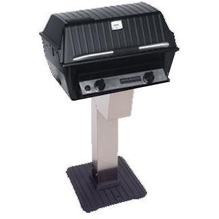 Broilmaster T3W Deluxe Propane Gas Grill With Black Control Panel On Stainless Patio Post With Cast Iron Base