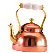 Old Dutch Copper Tea Kettle With Brass Accents And Ceramic Handle