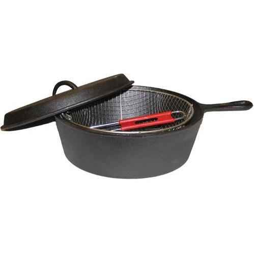 Seasoned Cast Iron Chicken Fryer W/ Basket - 6 Qt.