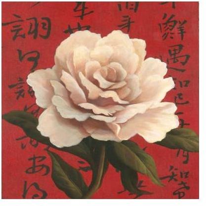 Chinese Rose On Red Poster Print