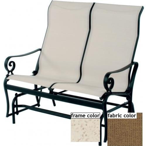 Suncoast Soleil Sling Supreme Loveseat Glider - Pebble Frame And Raku Fabric