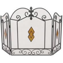 UniFlame 3 Fold Black Wrought Iron Screen W/ Acrylic Inlay